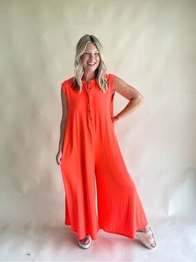 Sleeveless Jumpsuit in Vibrant Neon Orange